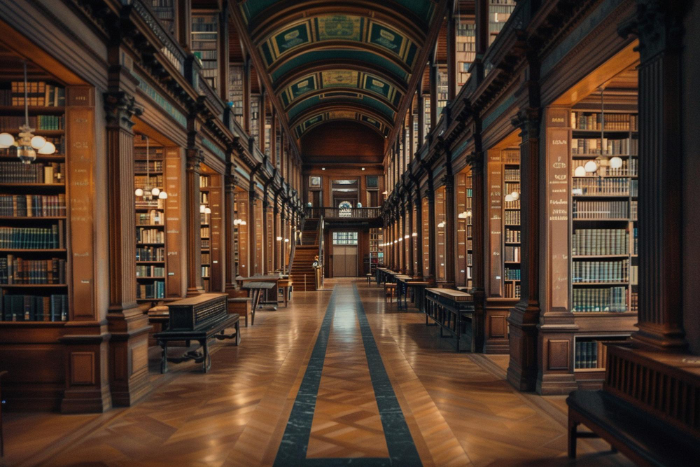 Old wooden spacious library